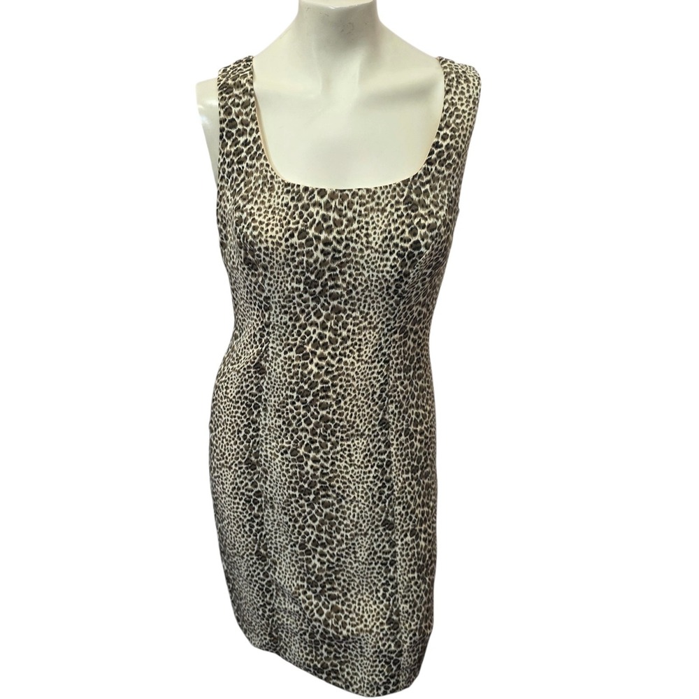 Moda Intl Sz 8 Leopard Print Sheath Dress Sleeveless Square Neck Career USA
